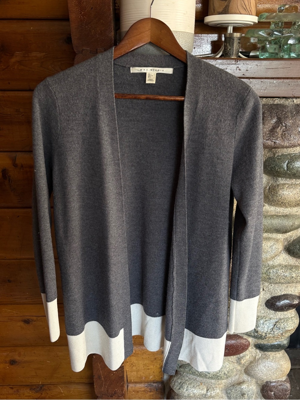 Max Studio Extra Fine Merino Wool Colorblock Cardigan Size L